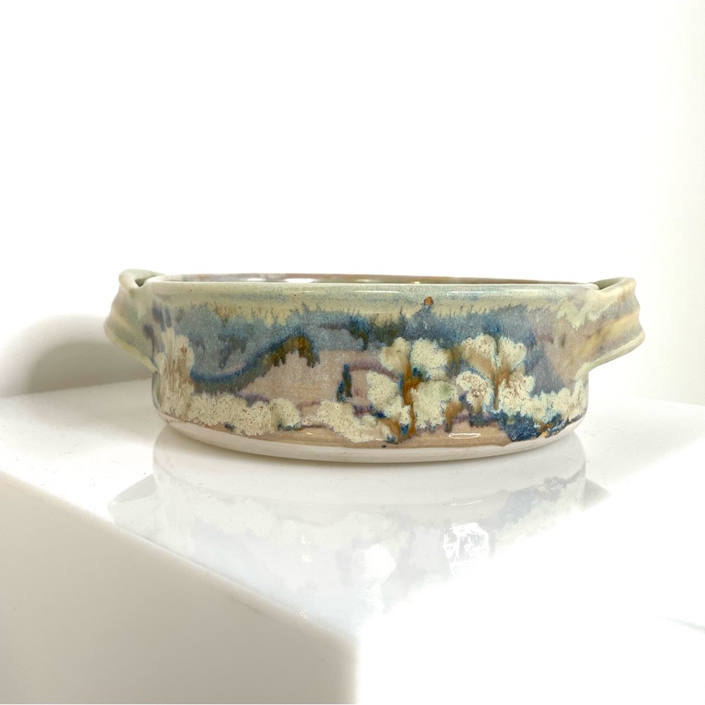 Artisan | Ceramic Casserole Celadon Earthenware Iron Brushstroke Floral Signed - Picture 4 of 8